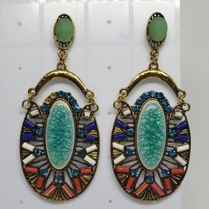 Large Oval Dangle Bead and Golden Earrings